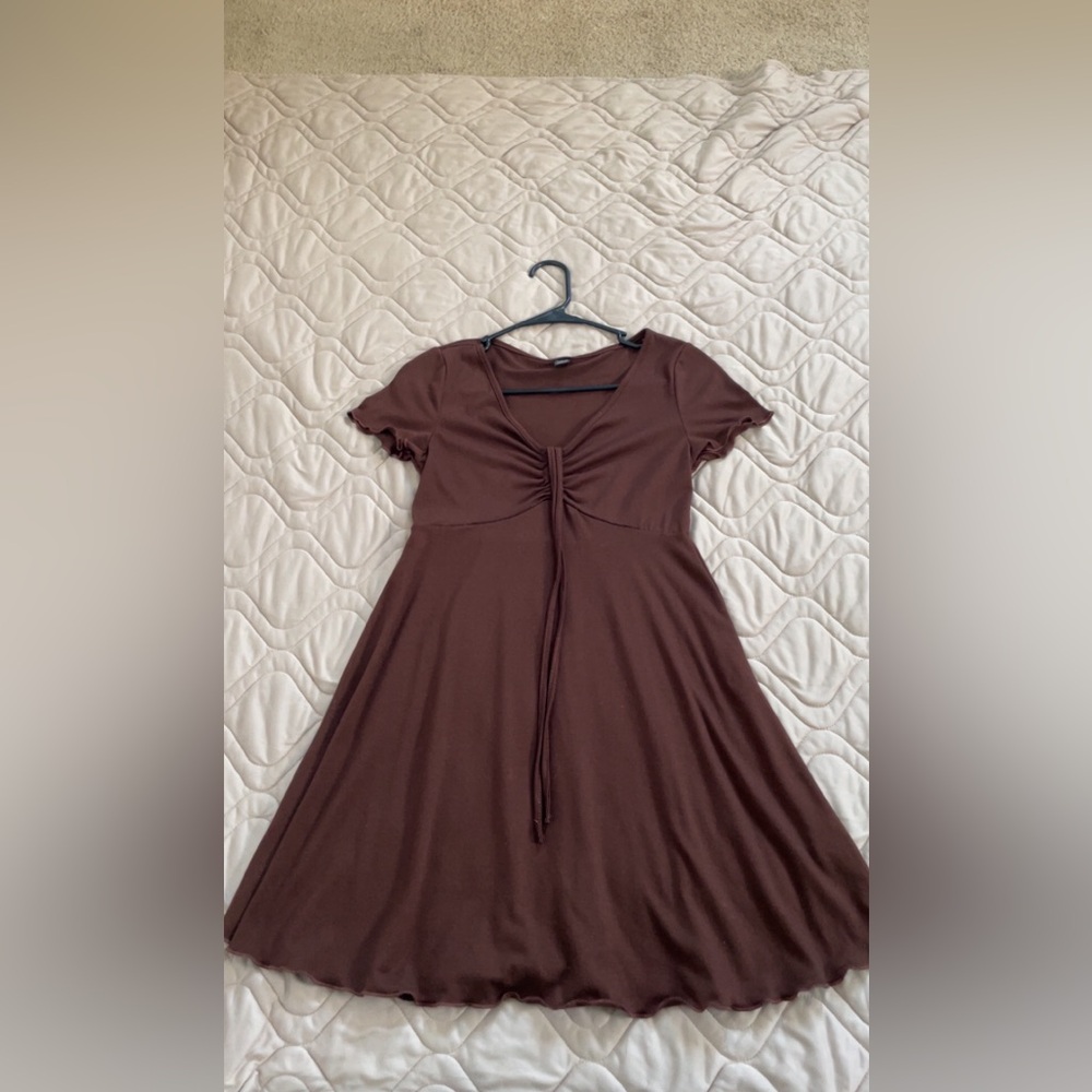 SHEIN Brown Midi Dress with Short Sleeves